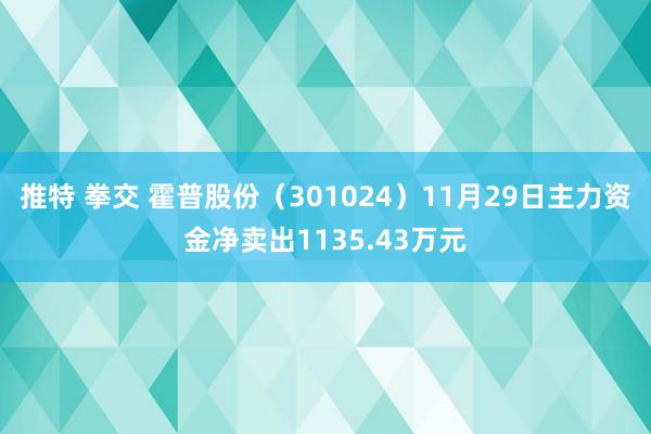 推特 拳交 霍普股份（301024）11月29日主力资金净卖出1135.43万元