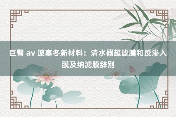 巨臀 av 波塞冬新材料：清水器超滤膜和反渗入膜及纳滤膜辞别